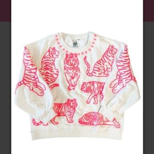 NWT QUEEN OF SPARKLES NEON PINK TIGERS SWEATSHIRT SZ SMALL $120